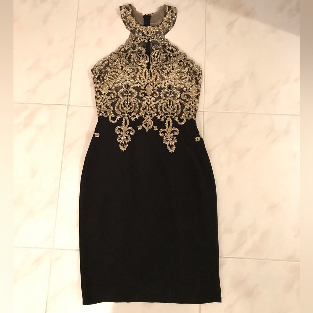 Avery G Black & GoldnEmbellished-Bodice Dress Size 4